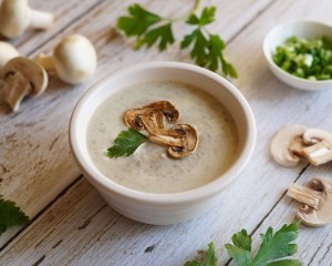 Mushroom creme decorated with dried champignons